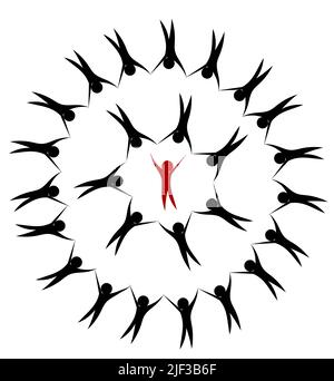People team holding hands in circle. Team leader inside Stock Vector
