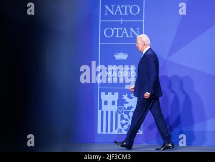 Madrid, Krakow, Spain. 29th June, 2022. U.S. President Joe Biden attends a welcome ceremony ahead of official family photo during the NATO Summit at the IFEMA congress centre in Madrid, Spain on June 29, 2022. (Credit Image: © Beata Zawrzel/ZUMA Press Wire) Stock Photo