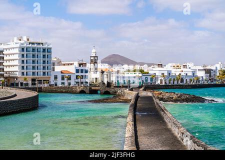 Arrecife cityscape seen from San Gabriel castle, capital city of Lanzarote, Canary Islands, Spain Stock Photo