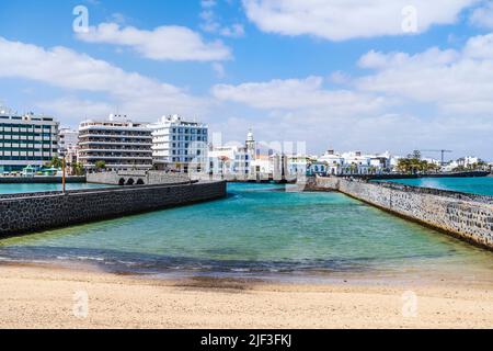 Arrecife cityscape seen from San Gabriel castle, capital city of Lanzarote, Canary Islands, Spain Stock Photo