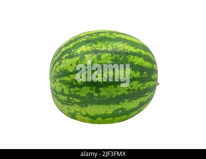 The whole body of fresh watermelon, side view, isolated the whole watermelon on white background. Stock Photo