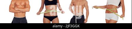 Four slim and trained bodies isolated on a white background Stock Photo