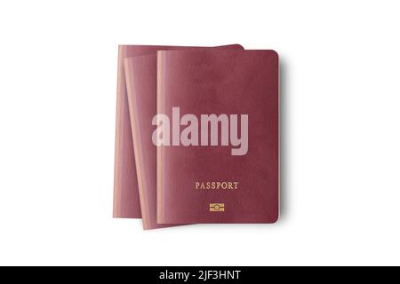 Close up of three blank passport isolated on white background Stock Photo