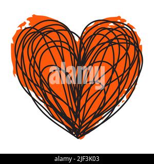 Scribbled heart with hand painted with ink heart isolated on white. Vector illustration Stock Vector