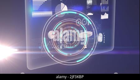 Image of light moving over processing circle on scientific graph and data Stock Photo
