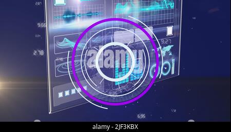 Image of light moving over processing circle on scientific graph and data Stock Photo