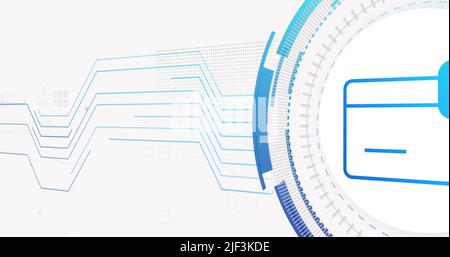 Image of network of connections and credit card with padlock on white background Stock Photo