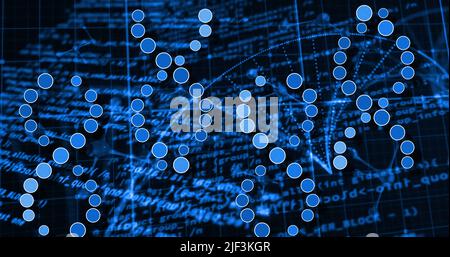 Image of dna strand and data processing on black background Stock Photo