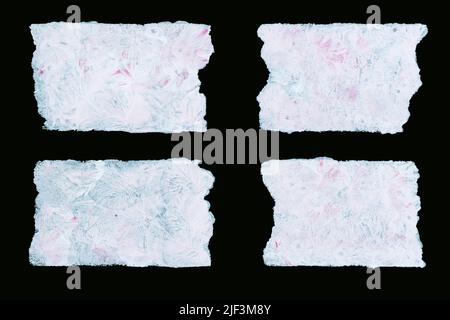 Set of handmade light rectangular shape paint strokes on black. Acrylic paint. Abstract background Stock Photo