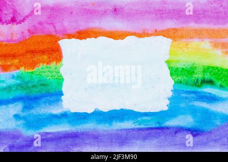 White frame with rough edges on colorful painted background Stock Photo