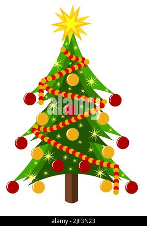 Christmas decorated tree isolated over white background holiday vector ...