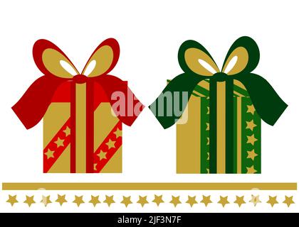 Two elegant red and green Christmas present boxes. Vector illustration Stock Vector