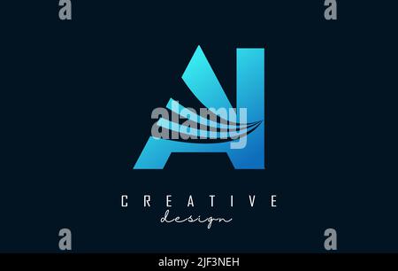 Creative blue letter AI A I logo with leading lines and road concept design. Letters with geometric design. Vector Illustration with letter and creati Stock Vector