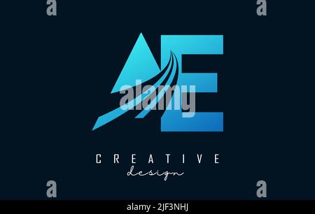 Creative blue letter AE a e logo with leading lines and road concept design. Letters with geometric design. Vector Illustration with letter and creati Stock Vector
