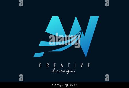 Creative blue letter AW A W logo with leading lines and road concept design. Letters with geometric design. Vector Illustration with letter and creati Stock Vector
