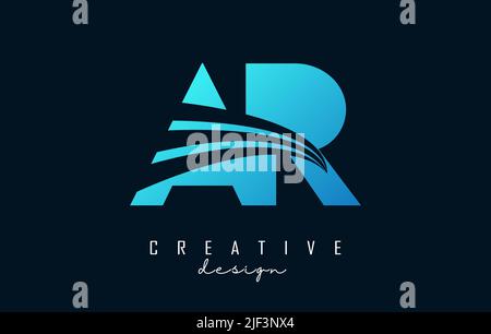 Creative blue letter AR A R logo with leading lines and road concept design. Letters with geometric design. Vector Illustration with letter and creati Stock Vector