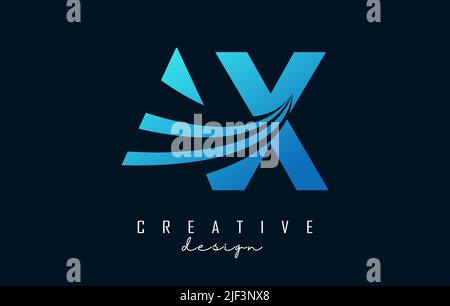 Creative blue letter AX A X logo with leading lines and road concept design. Letters with geometric design. Vector Illustration with letter and creati Stock Vector