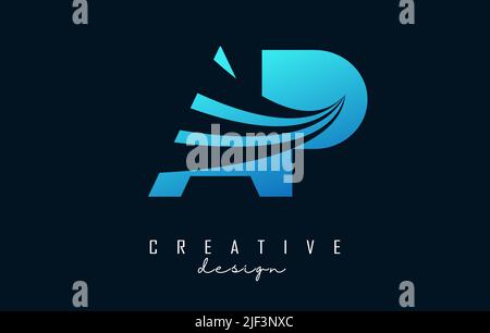 Creative blue letter Ap A p logo with leading lines and road concept design. Letters with geometric design. Vector Illustration with letter and creati Stock Vector