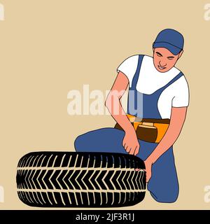 Auto mechanic icons set. Cartoon set of auto mechanic vector icons for web design Car repair service with professional workers. Vehicle and men in Stock Vector