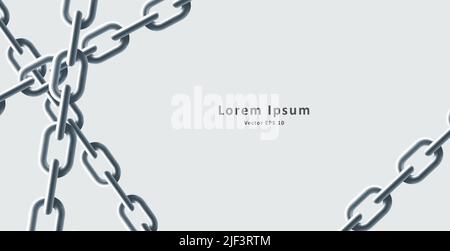 3d realistic illustration of chain, crossing lines, steel color. Vector illustration Stock Vector