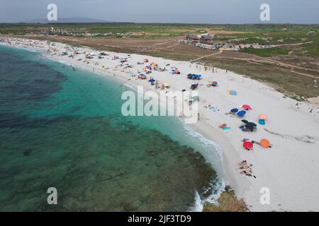 Is Arutas Beach, Sardinia, Italy. Drone View. Stock Photo