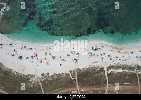 Is Arutas Beach, Sardinia, Italy. Drone View. Stock Photo