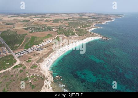 Is Arutas Beach, Sardinia, Italy. Drone View. Stock Photo