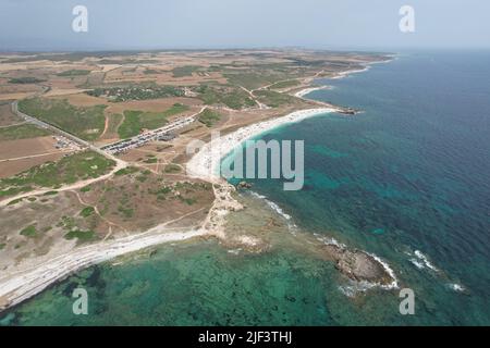 Is Arutas Beach, Sardinia, Italy. Drone View. Stock Photo