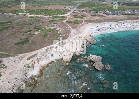 Is Arutas Beach, Sardinia, Italy. Drone View. Stock Photo