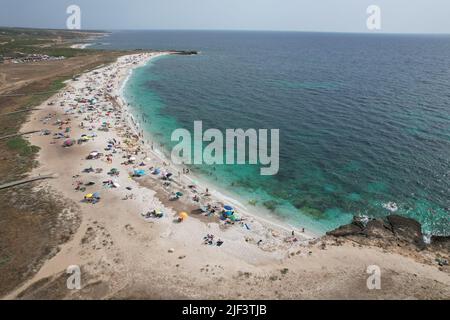 Is Arutas Beach, Sardinia, Italy. Drone View. Stock Photo