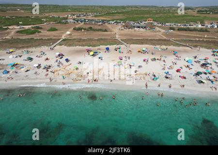 Is Arutas Beach, Sardinia, Italy. Drone View. Stock Photo