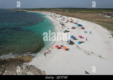 Is Arutas Beach, Sardinia, Italy. Drone View. Stock Photo