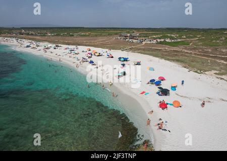 Is Arutas Beach, Sardinia, Italy. Drone View. Stock Photo