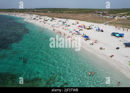 Is Arutas Beach, Sardinia, Italy. Drone View. Stock Photo