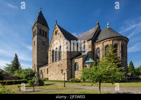 Germany, Coesfeld, Coesfeld-Lette, Berkel, Baumberge, Muensterland, Westphalia, North Rhine-Westphalia, NRW, Catholic Parish Church Saint Johannes Baptist in Lette, neo-Romanesque Stock Photo