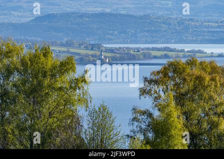 The view of Nes Church in Luster Municipality in Vestland county, Norway. Stock Photo