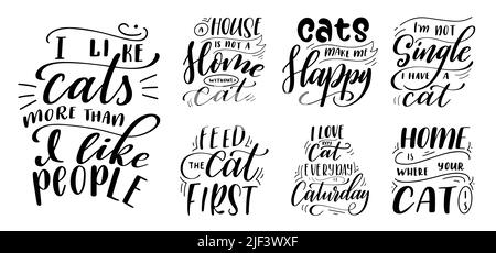 Set of Cat quotes in hand drawn style. Inspirational lettering poster. Creative typography slogan design. Vector illustration Stock Vector