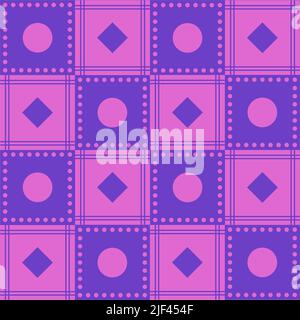 Checkered geometric seamless pattern, pink and blue squares Stock Vector