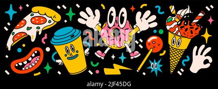 Cartoon vector Comic characters. Crazy cartoons Abstract vector collection in trendy retro comic style Stock Vector