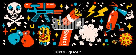 Cartoon vector Comic characters. Crazy cartoons Abstract vector collection in trendy retro comic style Stock Vector