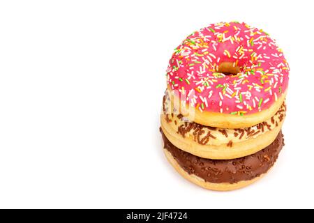 A stack of assorted donuts on white background Stock Photo