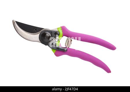 Garden hand pruning shears close-up isolated on white background Stock Photo