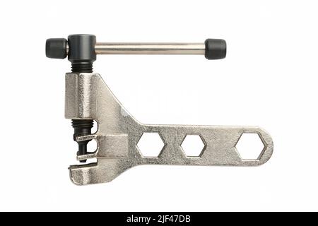 Bicycle chain wrench closeup isolated on white background, bicycle maintenance and repair concept Stock Photo