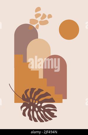 A set of Abstract hand-painted Illustrations for wall decoration. Boho style. Postcards, banners on social networks. The background of the brochure co Stock Vector