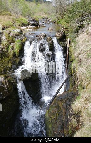 Severn-break-its-neck waterfall on the upper River Severn in Powys, Wales Stock Photo