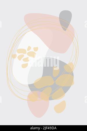 Vector illustration. Abstract design with doodles and various shapes. Modern art isolated vector graphics. Minimalistic geometric shapes. Boho abstrac Stock Vector