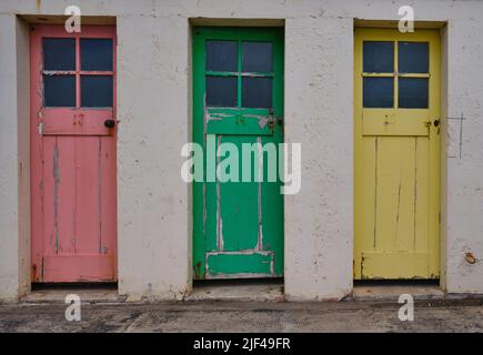 three coloured doors Stock Photo