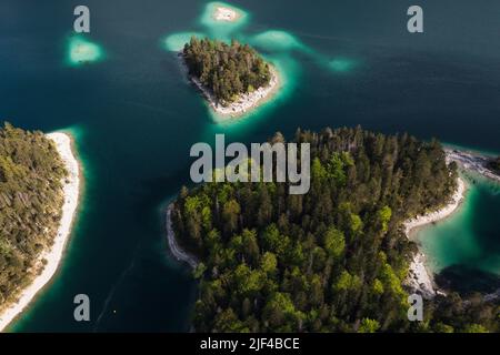 Aerial shot of the Eibsee in Bavaria, Germany Stock Photo