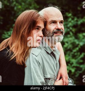 Terry Pratchett with daughter Rhianna Pratchett at home. Stock Photo