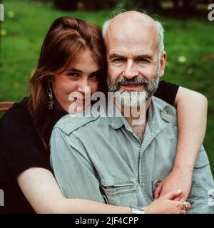 Terry Pratchett with daughter Rhianna Pratchett at home. Stock Photo